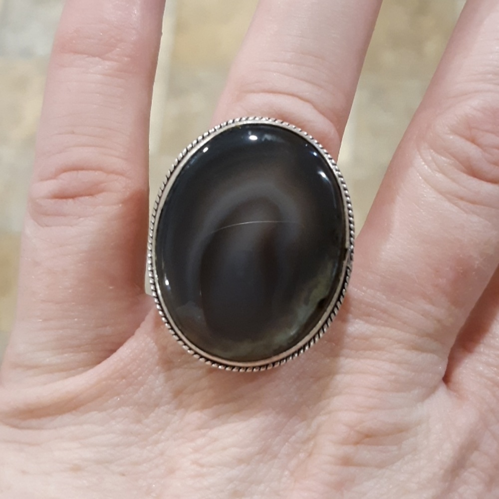 New Banded Agate Eye 925 Silver Ring.